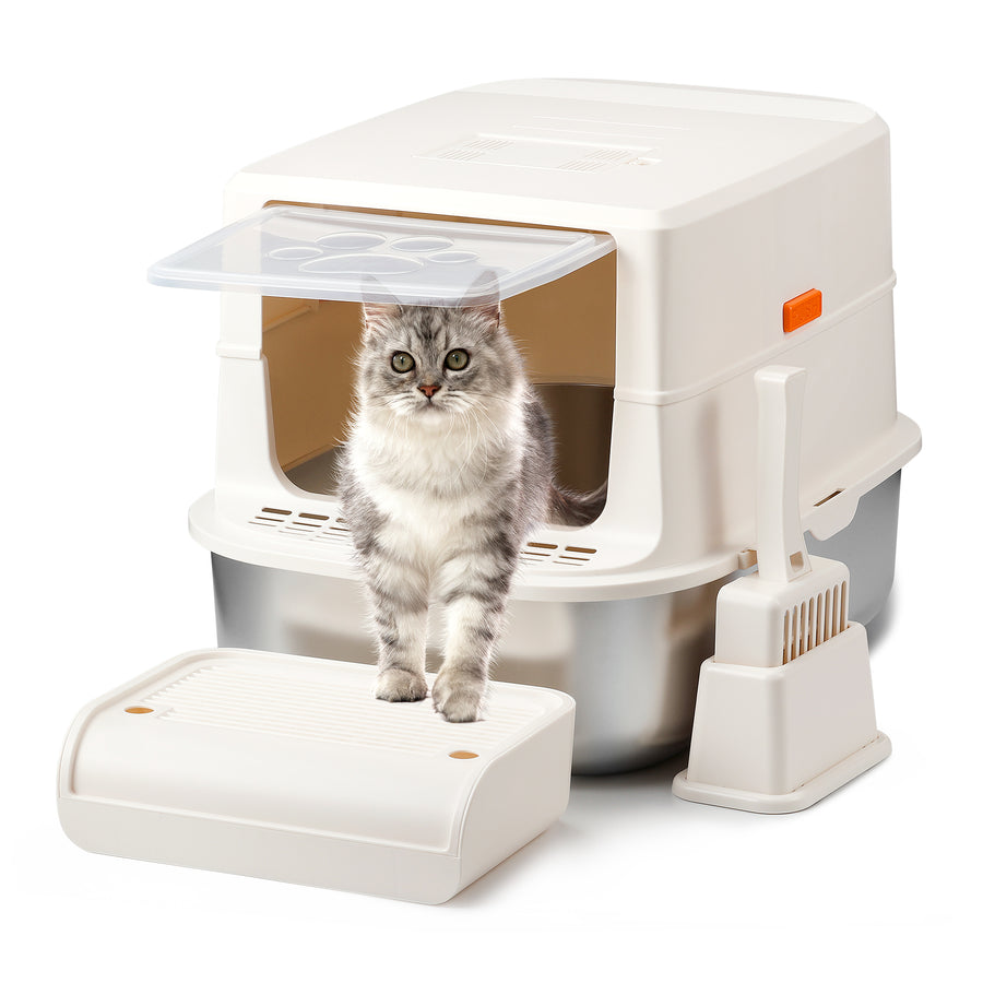 S01 Enclosed Stainless Steel Litter Box ,Ivory